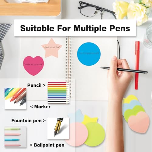 AYSYR 720 Blätter Sticky Notes,Bunt Haftnotizen Klebezettel Klein,24 Stück Notizzettel Selbstklebend für Notizen To-Do-Listen,Herzen Sterne Runde Haftnotizen Lustig für Büro Zuhause Schule(8 Farben)