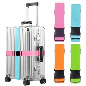 4 Pcs Luggage Suitcase Straps Set, Thickened Reinforced Heavy Duty Luggage Straps, Adjustable Travelbelt Suitcase Straps (Blue+Pink+Orange+Green)