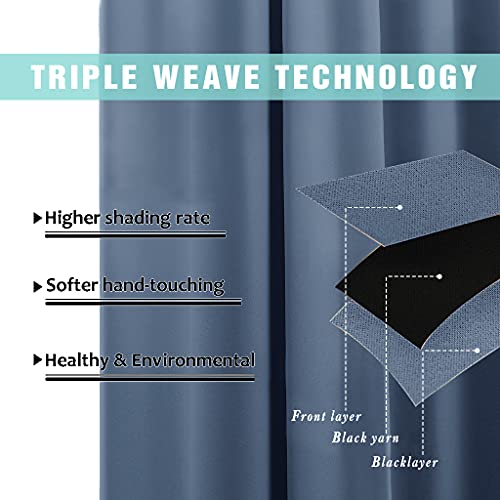 Image of NICETOWN 100% Blackout Window Curtain Panels, Stone Blue, 2 Pieces, 37 inch Wide Each Panel, Heat and Full Light Blocking Drapes with Black Liner for Nursery, 40 inch Drop Thermal Insulated Draperies