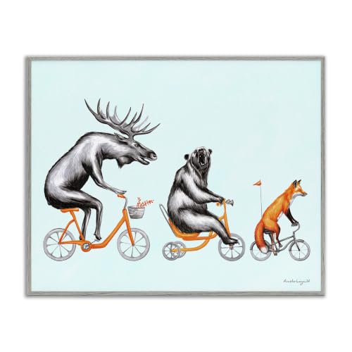 Wildlife Animals Riding Bikes, 16 x 20 Inch Framed Giclée Print