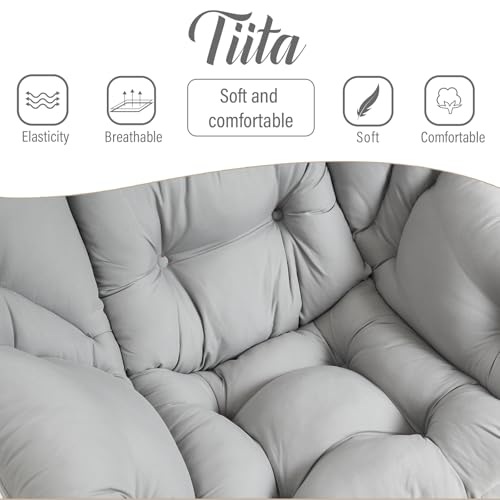 Image of Tiita Lazy Chair with Ottoman, Light Grey Modern Large Accent Chair, Comfy Leisure Sofa Armchair with Ottoman, Reading Chair with Footrest for Bedroom, Living Room, Dorm Rooms, Peach Light Grey
