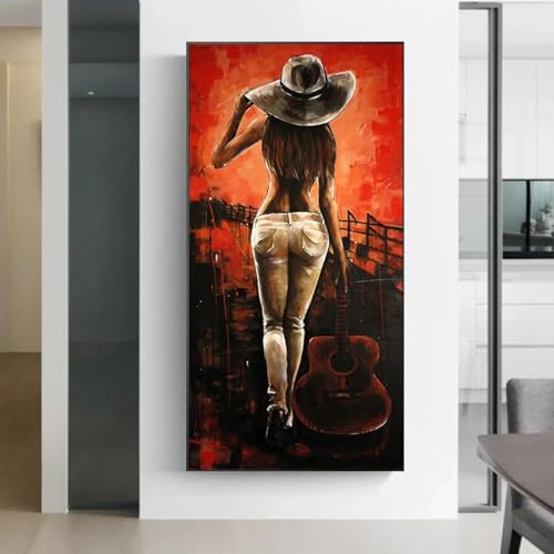 Peintures sur toile décoration de salon moderne portrait femme grand format 60 x 120 cm - 2
