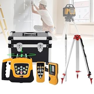 Laser Rotatif Avec Trépied En Aluminium Et Mire De Nivellement, Kit De Niveau Laser Rotatif, Portée De 500M, Étanchéité IP66, Télécommande Et Mode De Nivellement Automatique Manuel(Green Beam)