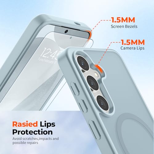 Image of SUPFINE Magnetic for Samsung Galaxy S24 Case / S25 Case with Screen Protector, (Compatible with MagSafe) (Military Grade Drop Protection) Slim Translucent Shockproof Phone Case,Sliver Blue
