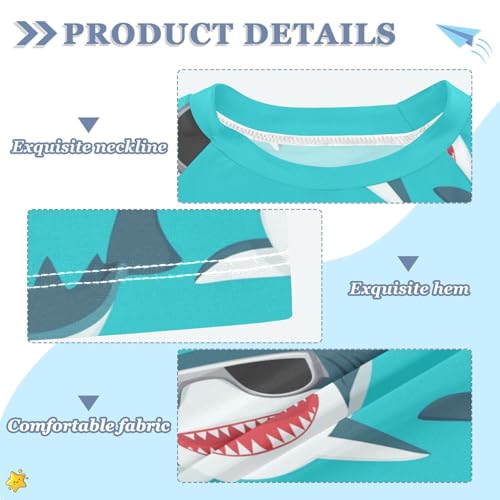 CaTaKu Sharks Funny Sunglasses Boys Rash Guard Swim Shirts Toddler Quick Dry UPF 50+ Rashguard Short Sleeve 3-12T3