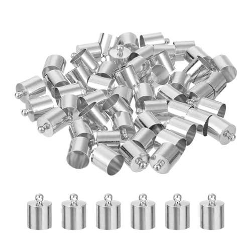 uxcell 50Pcs Leather Cord End Caps, 10mm OD Column Barrel Terminators for DIY Making Leather Bracelets Tassels, Rhodium Tone