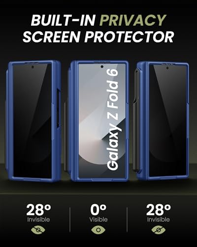 Image of for Samsung Galaxy Z Fold 6 Case with Privacy Screen Protector, Built-in S Pen Holder & Camera Cover & Card Holder & Hinge Protection, Rugged Full Body Protective Phone Case for Z Fold 6, Blue