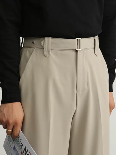 Men's High - Waisted Wide - Leg Pleated Business Casual Trousers with Adjustable Belt Buckle4