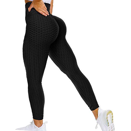 KIWI RATA Women Workout Scrunched Booty Leggings, High-Waist Tummy Control Butt Lifting Textured Tights Lounge Yoga Pants,1# Black,X-Large