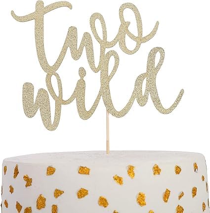 Image of Two Wild Cake Topper | 2nd Birthday Party Gold Glitter Topper | Second Birthday Photo Props | Party Decoration Supplies | Smash Cake Decoration