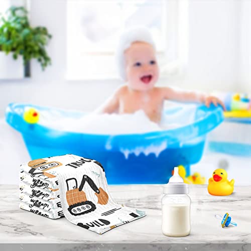 Image of vvfelixl Building Equipment Construction Transpor Baby Burp Cloths, Baby Muslin Washcloths for Boys Girls, Cotton Baby Face Towel for Newborn Infants Soft and Absorbent 11.8 X 11.8 in, 5 Pack