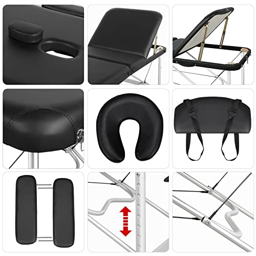 Yaheetech 3 Sections Aluminium Alloy Massage Bed & Black Salon Tray, Professional Massage Couch Portable Spa Table & Height Adjustable Mobile Beauty Salon Storage Tray #TOP5