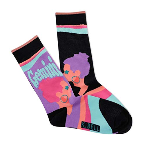 K. Bell Socks Women's Horoscope Novelty Crew Socks, Gemini (Black), Shoe Size: 4-10