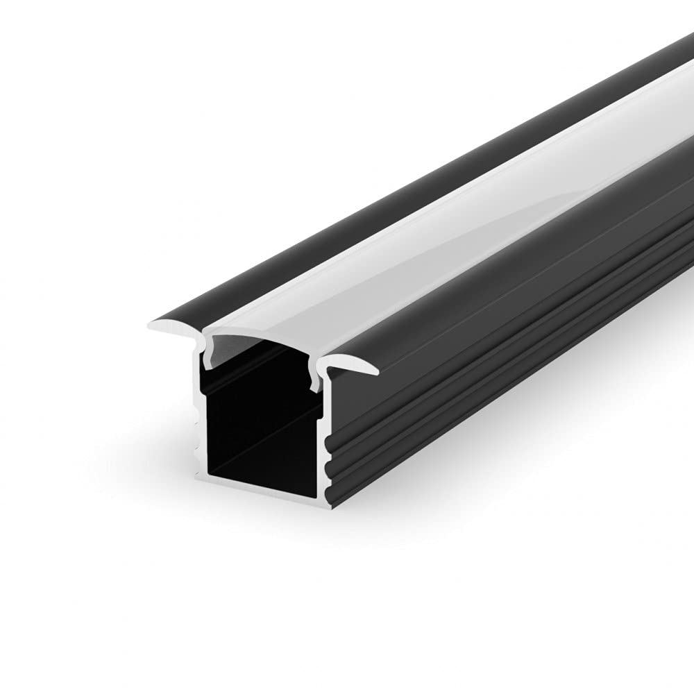 Marc Led Ltd Black Eh1 Painted 1M Recessed Led Aluminium Extrusion With Diffuser - Milky, No End Caps