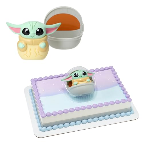 DecoSet STAR WARS: THE MANDALORIAN Cake Topper Featuring Grogu Squishy and Hover Pram Stand Collectable Cake Decoration For Birthday & Celebrations Food Safe Durable