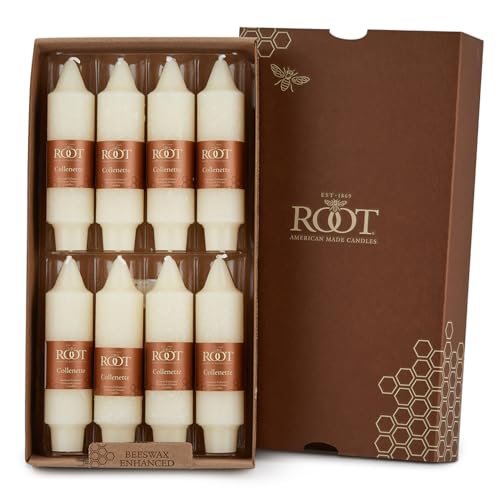 Root Candles 8-Count Unscented Dinner Candles Dripless Beeswax Enhanced Timberline™ Collenette Boxed Candle Set, 5-Inch, Ivory
