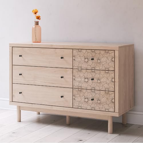Image of Signature Design by Ashley Birkmore 6 Drawer Dresser, 10-Minute Easy Assembly, Engineered Wood, Whimsical Botanical Accent Drawers for Bedroom, Light Oak Finish