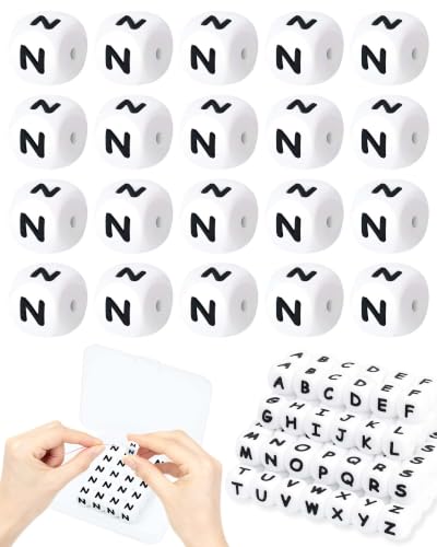 FIVEIZERO 20PCS Silicone Letter Beads,12mm Letter-N Square Alphabet Beads