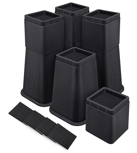 ANNKUT Bed Risers 12 inch Heavy Duty Elevation in Heights 4 8 12 InchAdjustable Furniture Risers for Chair Table and Desk Legs Lifting (4 Pack Black)