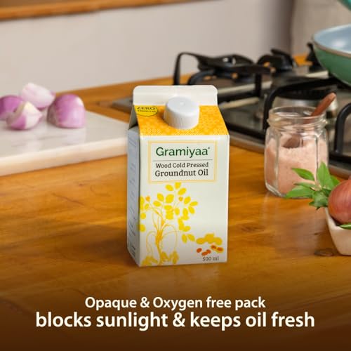 Image of Gramiyaa Cold Pressed Groundnut Oil 500 Ml | Traditionally Extracted | Chemical-free, Zero Trans-fat Cooking Oil | Unrefined Oil | Kachi Ghani Peanut oil for Cooking (Pack of 2)