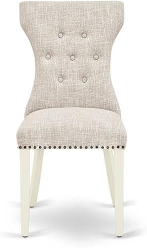 Miniatura 5 de East West Furniture GAP2T35 Gallatin Modern Parson - Juego de 2 sillas de comedor acolchadas de tela de lino con botones copetudos, acabado de Lino