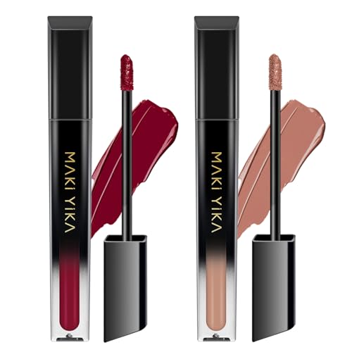 Image of MAKI YIKA 2Pc Matte Liquid Lipstick Set Burgundy Nude Lipsticks LongLasting