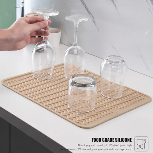 Image of HOMETHREADS Silicone Dish Drying Mat, Silicone Draining Board Mat, Silicone Dish Draining Mats, Kitchen Sink Dish Drainer Mat Racks for Kitchen Counter Protector, (40x30cm Beige)