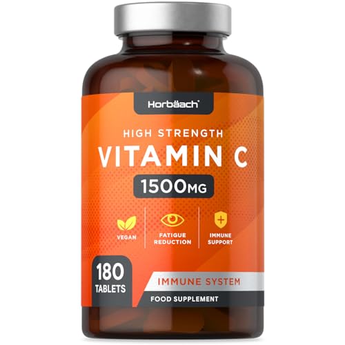 Vitamin C Tablets 1500mg | 180 Count | High Strength Immune and Energy Support | Vegan | by Horbaach