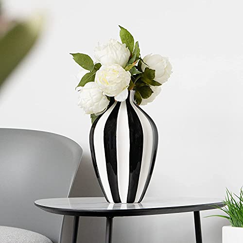 Torre & Tagus Abstract Black And White Stripe Ceramic Vase, 11.5" Height #TOP1