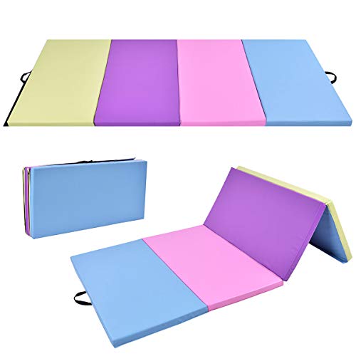 Giantex 4'x8'x2 Gymnastics Mat Folding PU Panel Gym Fitness Exercise (Blue/Pink/Purple/Green)