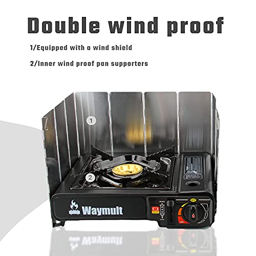 Waymult Camping Stove Strong Heat Output Of Brass Single Burner Equipped With Windshield Butane Fuel Portable Backpack Stove, Suitable For Hiking Camping Fishing Barbecue Bdz-155A Csa #TOP7