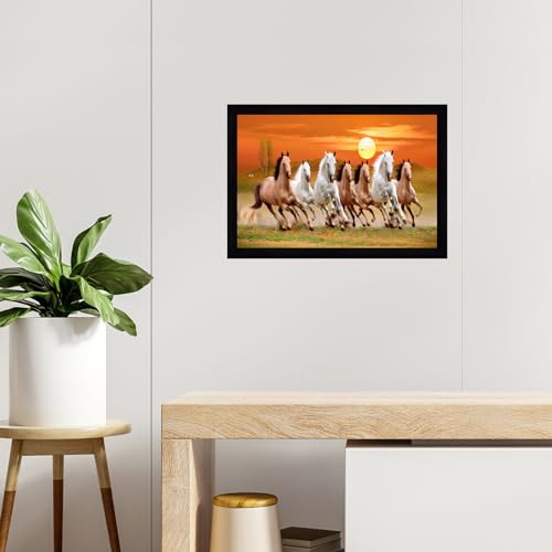 Image of Indianara Vastu Running Seven Horse Painting With Frame 20 Inches X 14 Inches (Style 5)