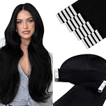 YoungSee Tape in Human Hair Extensions Black, 50g Seamless Tape in Hair Extensions Real Human Hair, Jet Black, Soft and Shiny Hair Tapes, 20pcs 20 Inch