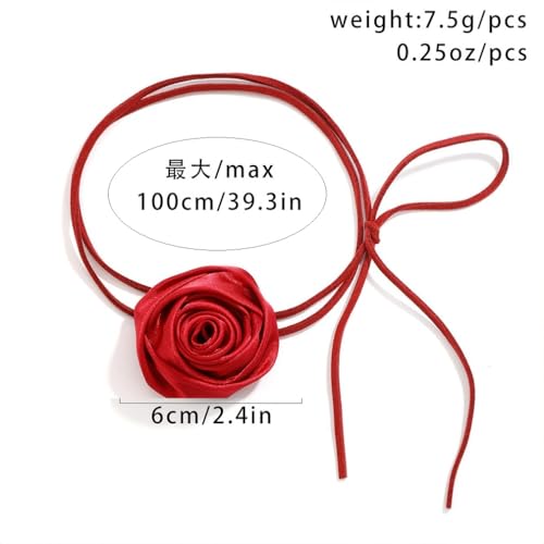 Red Camellia Flower Fabric Choker Necklace for Women Black Rose Floral Rope Statement Necklaces Trendy Costume Outfit Cloth Jewelry Petal Accessories3