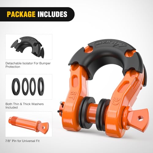 Image of Nilight Heavy Duty Mega D-Ring Shackles(2 Pack) 68,000 lb Break Strength(17,000 lb WLL) w / 7 /8″ Screw Pin & Washers, Forged Steel Off-Road Recovery Shackles for Tow Strap & Winch Gear, Orange