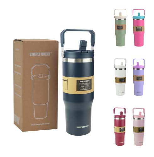 SIMPLE DRINK 30oz Flip Straw Insulated Water Bottle with Handle