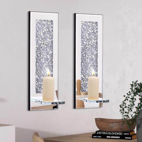 Pibeyer Crystal Crush Diamond Wall Candle holder set of 2, Rectangle Silver Mirrored Candle Sconces, Home Wall decoration for Living Room,Dining Room & Bedroom by Pibeyer - Image 5