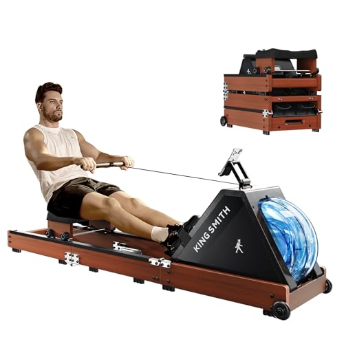 KINGSMITH Water Rowing Machines for Home, WR20 Foldable Row Machine, 331LB Weight Capacity, Water Rower Machine with LCD Monitor, App Supported and Comfortable Seat for Folding Water Rowers, Red Oak