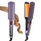 LRHSBG Hair Straightener with Widened Heating Plates, Hair Straightener Brush with Long Handle for Fast Salon Styling, 11 Temp-Setting, LCD Screen, Safety Lock, Swivel Cord, British Plug