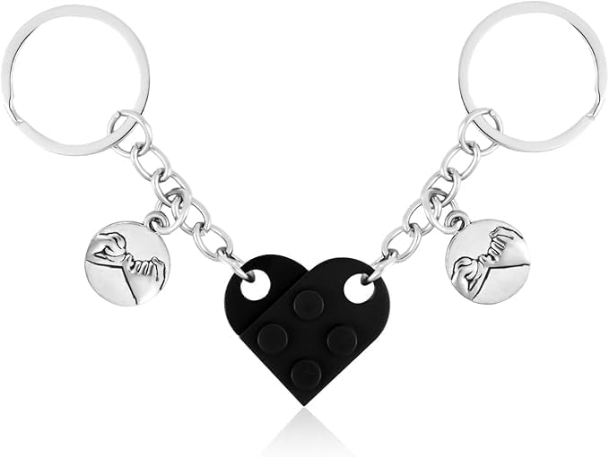 Matching Brick Heart Keychain for Couples, Custom Couple Key Chain with Gift Box Pinky Promise Pendant Cute Couple & Friendship Gifts for friend friend Friend (Black)