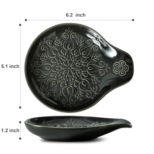 Image of Farmhouse Ceramic Spoon Rests Holder for Kitchen Counter Stove Top (Black-A3)