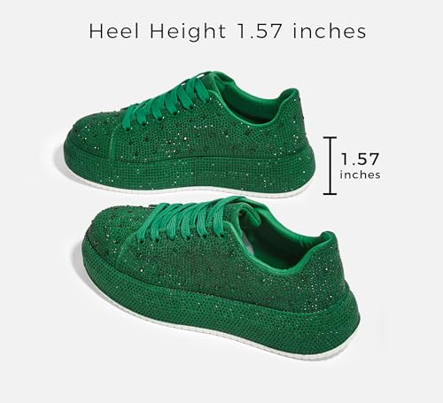 Image of LUCKY STEP Rhinestone Platform Sneakers for Women | Sparkly Glitter Bling Tennis Shoes Fashion Wedding Party Walking Sneakers