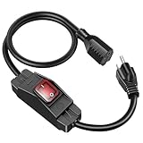 Outdoor Extension Cord with On/Off Waterproof Switch, 15A 125V Grounded 3-Prong Plug, Heavy Duty 1875W Short Outdoor Extension Cord for Lights,Black 14/3 SJTW Switch Cord,Outdoor Light Control(3FT