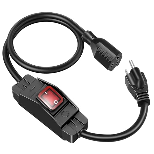 Outdoor Extension Cord with On/Off Waterproof Switch, 15A 125V Grounded 3-Prong Plug, Heavy Duty 1875W Short Outdoor Extension Cord for Lights,Black 14/3 SJTW Switch Cord,Outdoor Light Control(3FT by XINYIELE - Used condition - US$14.22