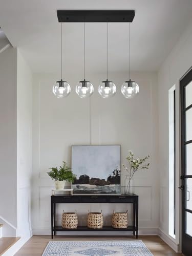 Image of Kitchen Island Lighting Globe Glass Chandeliers for Dining Room Over Table Pendant Light Fixture for Living Room Hallway Bedroom (Bulb Not Include) (Clear, Four Light (Rectangle))