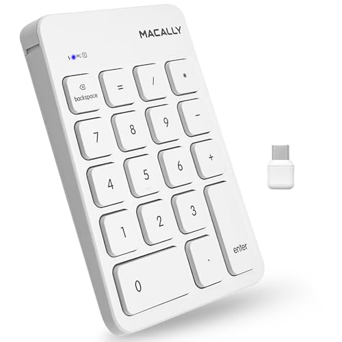 Macally USB C Wireless Number Pad | Numeric Keypad for Mac MacBook iMac | Wireless 10 Key for Laptop PC Computer Notebook Surface Chrome (2.4G USB) Perfect for Data Entry Numpad Number Keyboard