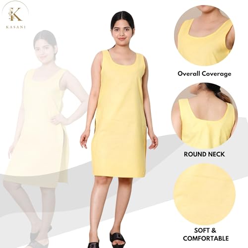 Image of KASANI Women's Camisole Cotton Long Knee-Length Sameej /Slip /Inner, Sleeveless, Pack of 2