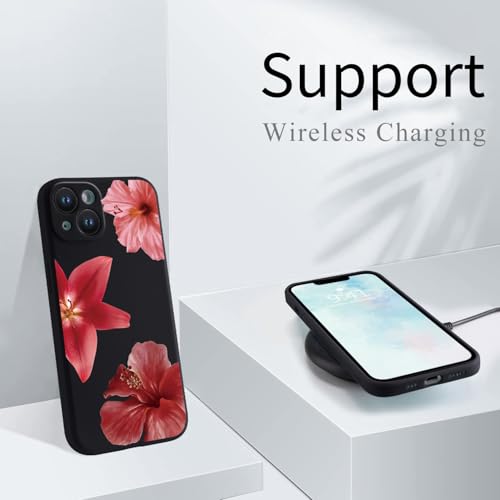 Wihytec Red Lily Hibiscus Flower Phone Case Cover for iPhone 14 Red Lily Hibiscus Case Cover Liquid Silicone Soft Gel Rubber Matt Phone Cover with Microfiber Lining by Wihytec - Used condition - Image 6