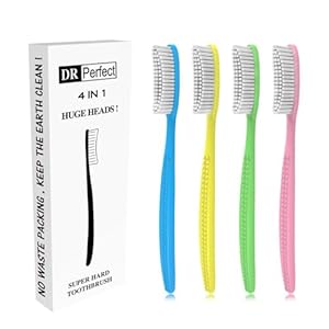 DR PERFECT Extra Hard & Firm Toothbrush Large Long Head Whitening Teeth Pack of 4