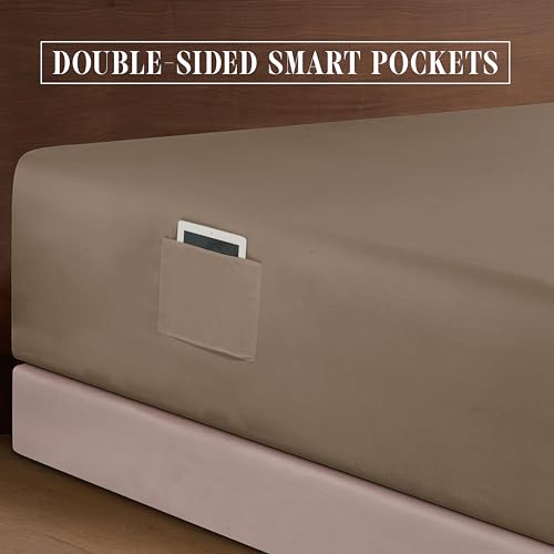 Elegant Comfort Luxurious 1500 Premium Hotel Quality Microfiber 4-Piece Sheet Set, 18-24 Inches Deep - Extra Deep Pocket Sheets - Ultra Soft 4PC Deep Pocket Sheets, Queen, Taupe
